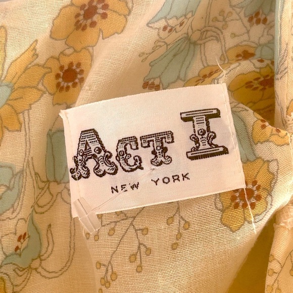 ACT I NEW YORK VTG 70s Pale Yellow Boho Floral Flutter Sleeve Maxi Dress Sz 7 S - Picture 10 of 14